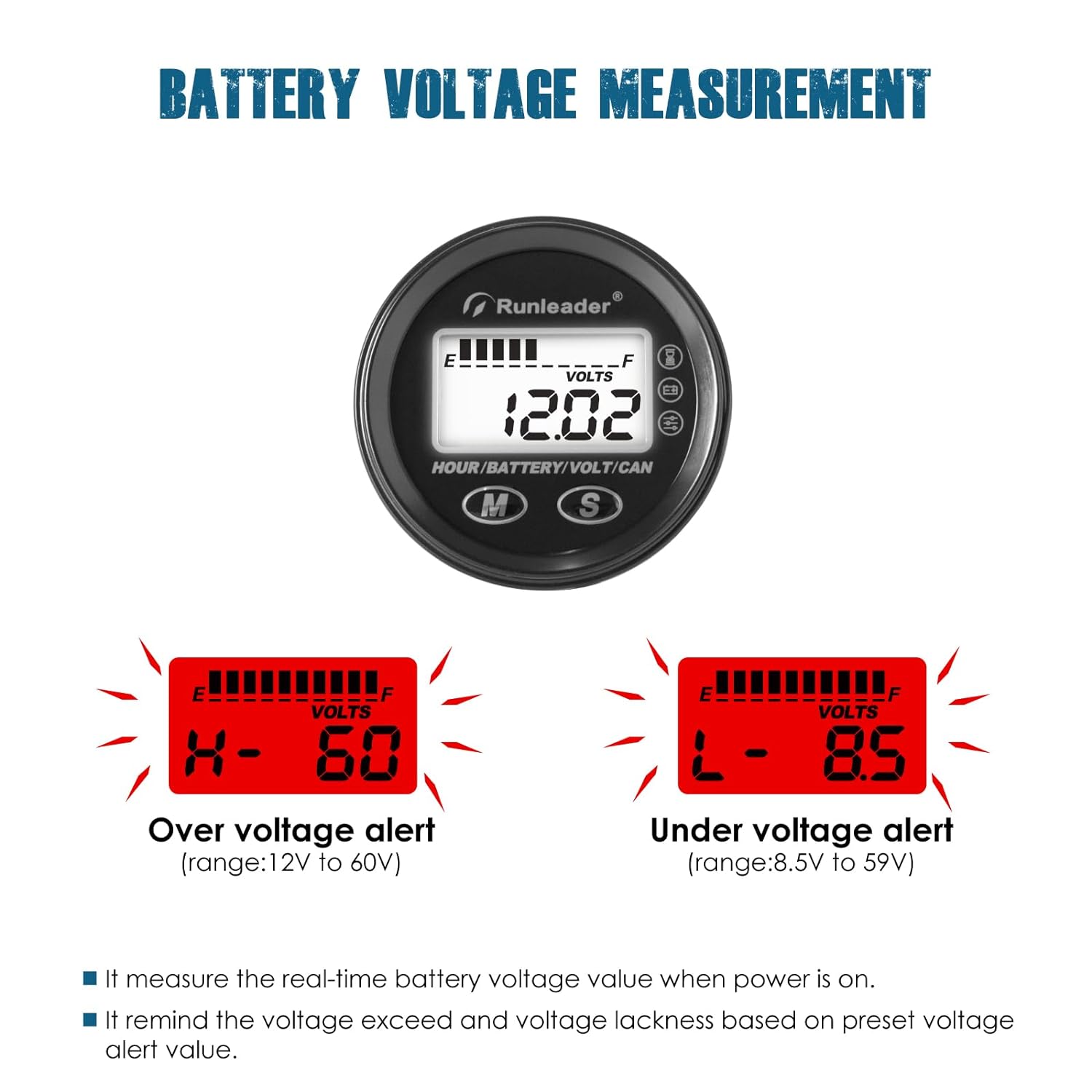 Runleader RL-BI028-BT DC 12V bis 48V Bluetooth Shunt Batterieanzeige Voltmeter, funktioniert für Blei-Säure, GEL, AGM, Trojian, LiFePO4 und 18650 Lithium Batterien Runleader RL-BI028-BT DC 12V bis 48V Bluetooth Shunt Batterieanzeige Voltmeter, funktioniert für Blei-Säure, GEL, AGM, Trojian, LiFePO4 und 18650 Lithium Batterien